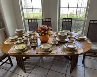 Mid-century modern dining table with. 8 chairs