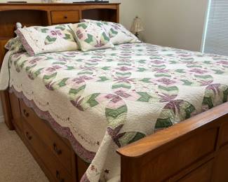 High boy queen bed mattress and frame lots of drawers for storage