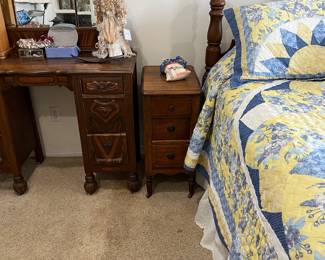 Vintage dresser, nightstand, queen bed mattresses and frame lots of beautiful quilts