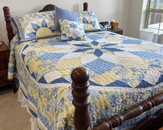 Vintage queen bed headboard and footboard, mattresses and frame