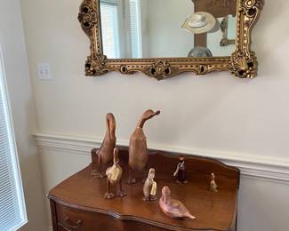 Vintage entry table or dresser and gold framed mirror