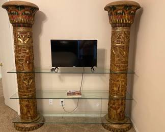 Design Toscano Egyptian Columns of Luxor Shelves. . There are two more glass shelves that go with the set that are not shown, but will be sold with it.