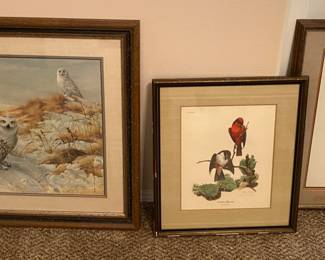 Charles Frace Signed Limited Edition Signed Print Snowy Owl Print 86/2000 Framed, Ray Harm Limited Edition Hand Signed Print "Vermilion Flycatcher” Framed 21x19",  Guy Coheleach Limited Signed Print Framed Killdeer Plover