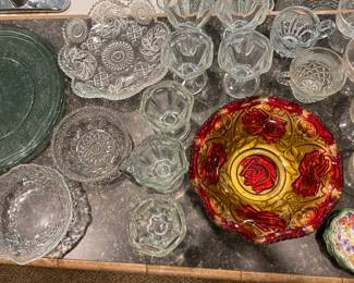 Lots of Early American Pressed Glass EAPG, Indiana Glass , Anchor Hocking, Princess Glass, and other vintage glass collectible pieces!