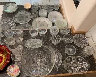 Lots of Early American Pressed Glass EAPG, Indiana Glass , Anchor Hocking, Princess Glass, and other vintage glass collectible pieces!