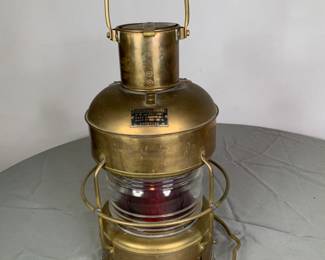 Japanese Brass and Copper Nippon Sento Co. Fresnel Lens Oil Lamp
