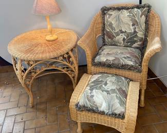 Wicker Chair, Side Table, Footstool
