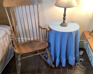 Rocker, Pressboard Table, Excelsior Lamp
