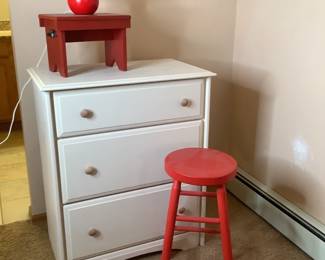 Wood Dresser, Stool, Barstool, Lamp
