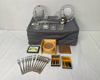 Heinrich Hoffman Intaglio Cut Salt Cellars, Cromargan Flatware