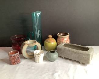 MCM Teal Hand Blown Pitcher and Ceramics