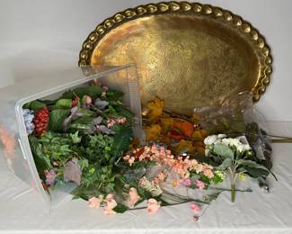 Large Metal Tray & Floral Decor
