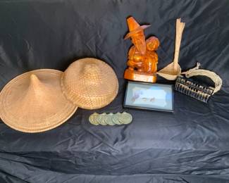 Hand Carved Oriental Couple, Abacus, 3D Art
