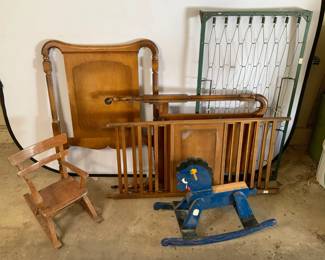 Vintage Crib, Rocking Horse, Rocking Chair