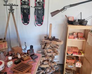 Vintage Clamps, New Atlas Snow Shoes, Vintage Bullet Making Equipment.