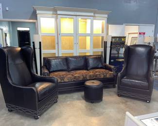Bernhardt and Tommy Bahama Leather Sofa and Tall back Chairs Orlando Auction