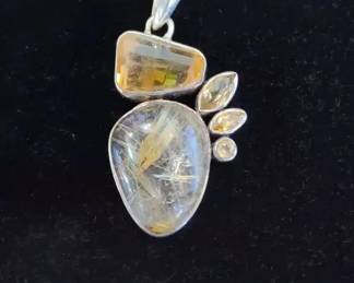 Rutilated quartz & sterling silver pendant
