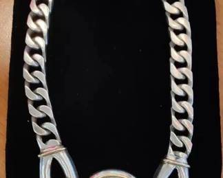 Sterling silver curb chain necklace w/ amethyst & gold overlay accents