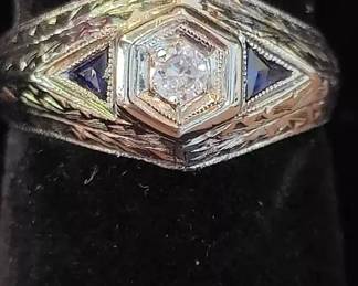 Art Deco period diamond & sapphire gold ring