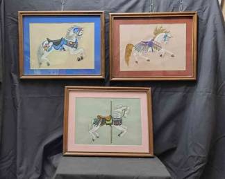 Carousel Horses Set Of 3 Pictures