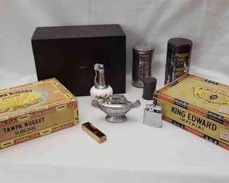 Cigar Boxes, Snuff Cans Lighters