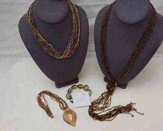 Gold Tone And Bronze Mini Bead Necklaces 
