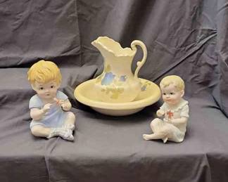 Vintage Piano Babies Bowl  Pitcher