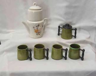 Vintage Porcelier Coffee Tea Pot Flo Jones Cups  Sugar Bowl
