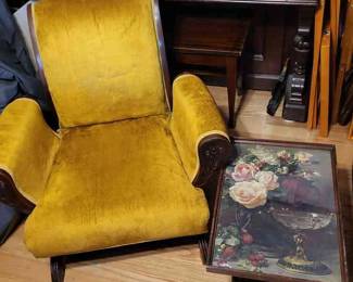 Vintage Platform Rocker W Floral Picture Table