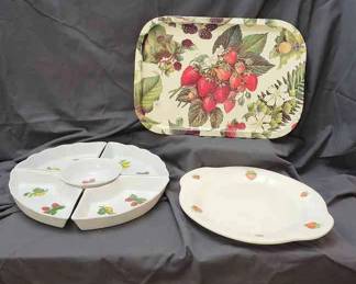 Vintage Strawberry Entertaining Serving Set Platter Tray