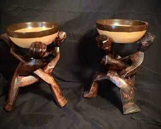  010 106 African Carved Wood Intertwined Figurines 