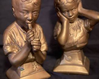  015 331 Vtg Esco Chalk Ware Brother  Sister Playing 