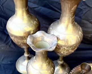 114 Vtg Ornate Brass Vases 