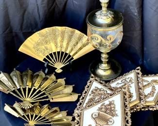 132 Vtg Mid Century Brass Fans 