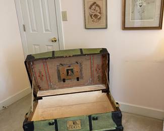 GREAT ANTIQUE CAMEL BACK TRUNK WITH HIDDENT COMPARTMENT