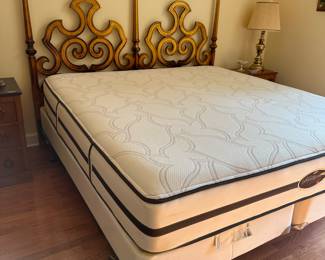 Goldleaf Hollywood regency king bed with frame circa 1960, Beautyrest mattress set sold with separate king frame sold separately 