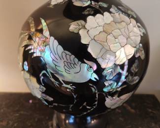 Large brass and enamel vase with Mother of Pearl inlay