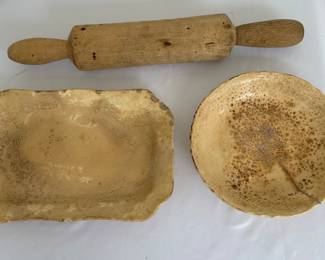 Primitive dishes and rolling pin