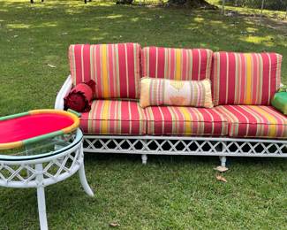 Rattan outdoor sofa and table