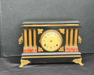 Antique E Ingraham black and gold mantel clock