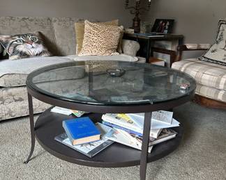 Metal and glass round coffee table
