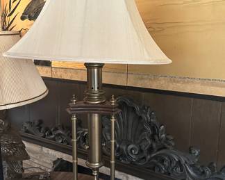 Antique brass and wood lamp