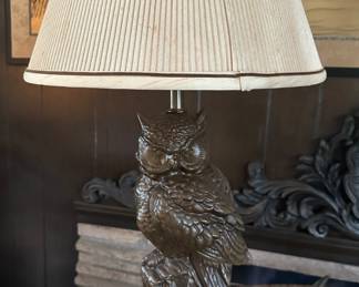 Antique owl sculpture metal lamp