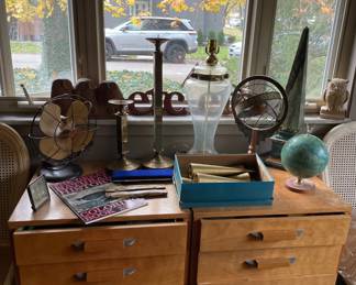 Two mid century modern wooden bedside chest of drawers