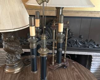Antique triple arm brass lamp
