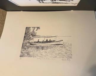 Signed boat ink drawing 1983