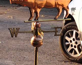 Copper and brass pig mock weathervane 