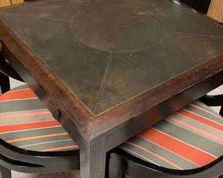 Mulholland Brothers Saddle Series Stitched Leather- Top Game Table With 4 Drawers and Tapered Legs. Measures 38" W x 38" W x 29 1/2" H. Photo 2 of 2.