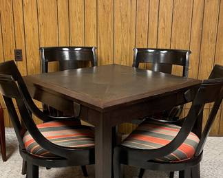 Mulholland Brothers Saddle Series Stitched Leather- Top Game Table With 4 Drawers and Tapered Legs. Measures 38" W x 38" W x 29 1/2" H. Photo 1 of 2.