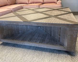 Reclaimed Oak & Elm Storage Cocktail Table With Inlay. Measures 48" x 48" x 18.25" H. Photo 1 of 3.